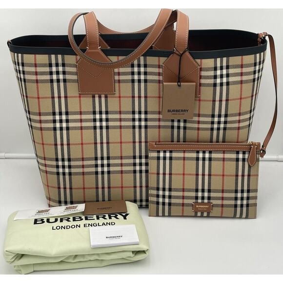 $2090 NEW BURBERRY London Check LARGE 2pc Tote Shopper Bag Purse! - Picture 6 of 14